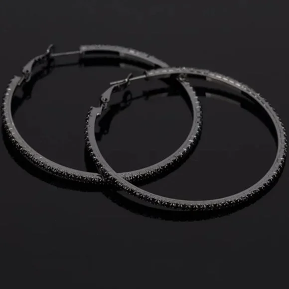 *Black Gold Black Sapphire 2.25'' Hoop Earrings - Picture 7 of 7